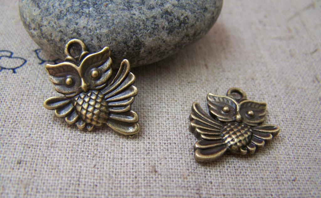 Accessories - 10 Pcs Of Antique Bronze Owl Charms Double Sided 17x20mm A100