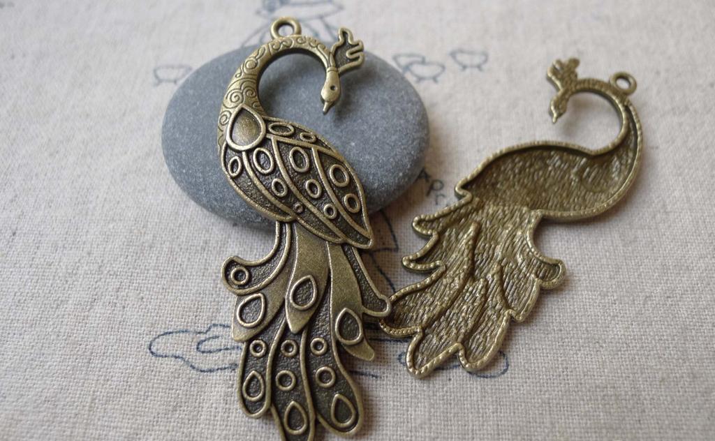 Accessories - 10 Pcs Of Antique Bronze Peacock Pendants Charms 21x61mm A7301
