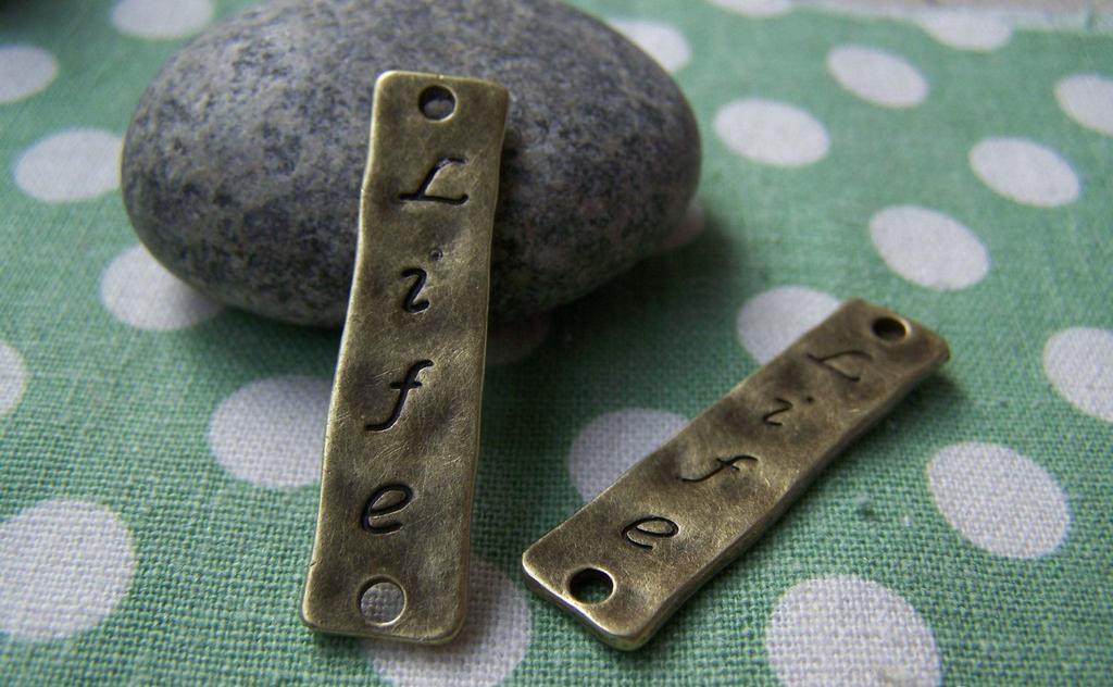 Accessories - 10 Pcs Of Antique Bronze Rectangular Bar Connector Charms Double Sided 10x36mm A394