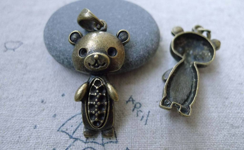 Accessories - 10 Pcs Of Antique Bronze Rhinestone Bear Charms 18x34mm A7648