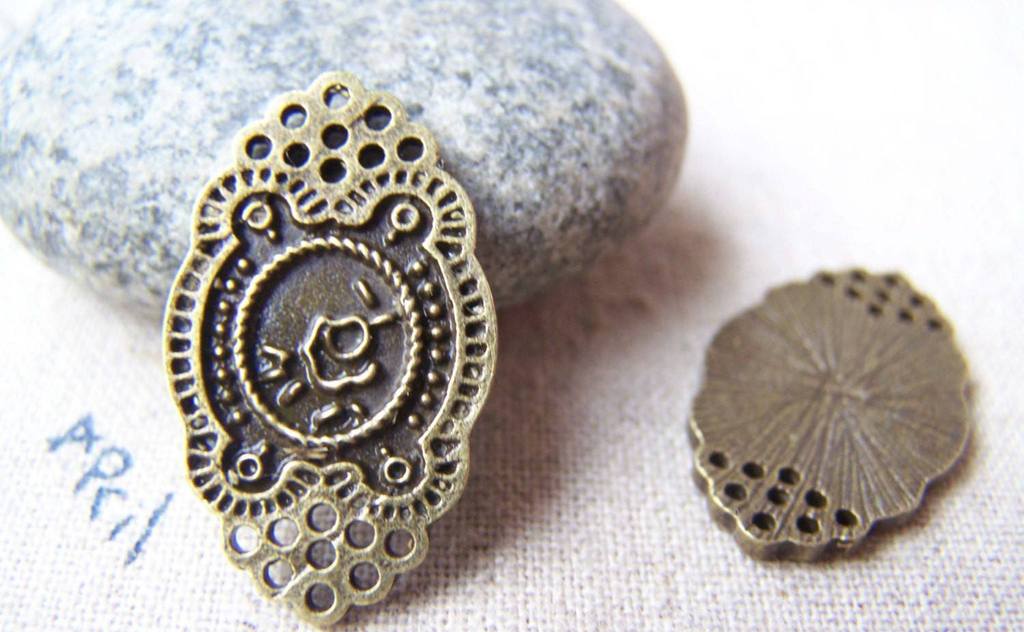 Accessories - 10 Pcs Of Antique Bronze Rhombus Flower Connector Charms 16x26mm A1987