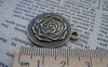 Accessories - 10 Pcs Of Antique Bronze Rose Flower Round Charms Pendants 23mm A453