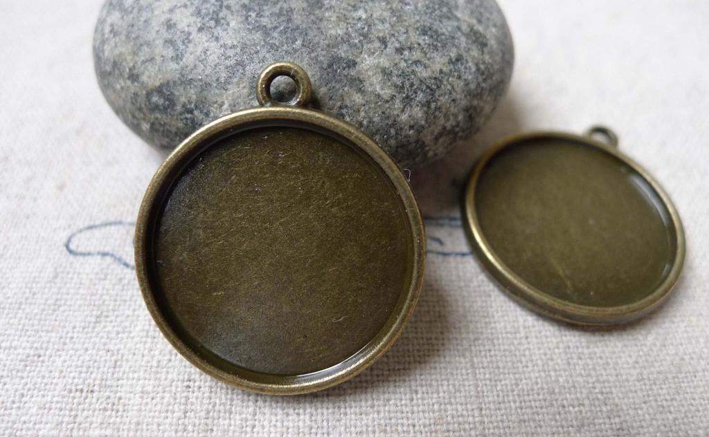 Accessories - 10 Pcs Of Antique Bronze Round Base Settings Pendant Double Sided Match 20mm Cabochon A6870