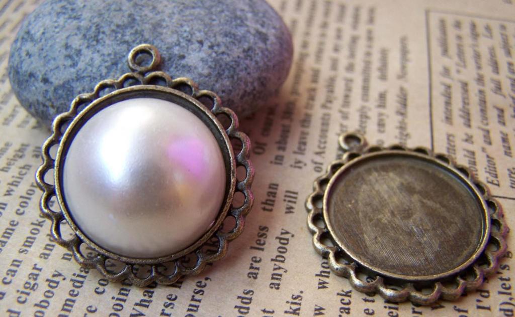 Accessories - 10 Pcs Of Antique Bronze Round Cameo Base Settings Match 20mm Cabochon A3219