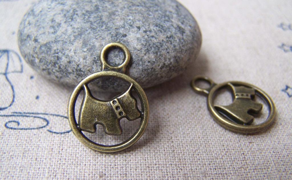 Accessories - 10 Pcs Of Antique Bronze Round Filigree Dog Ring Charms 15mm A2115
