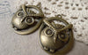 Accessories - 10 Pcs Of Antique Bronze Round Owl Pendants Charms 28x32mm A6908