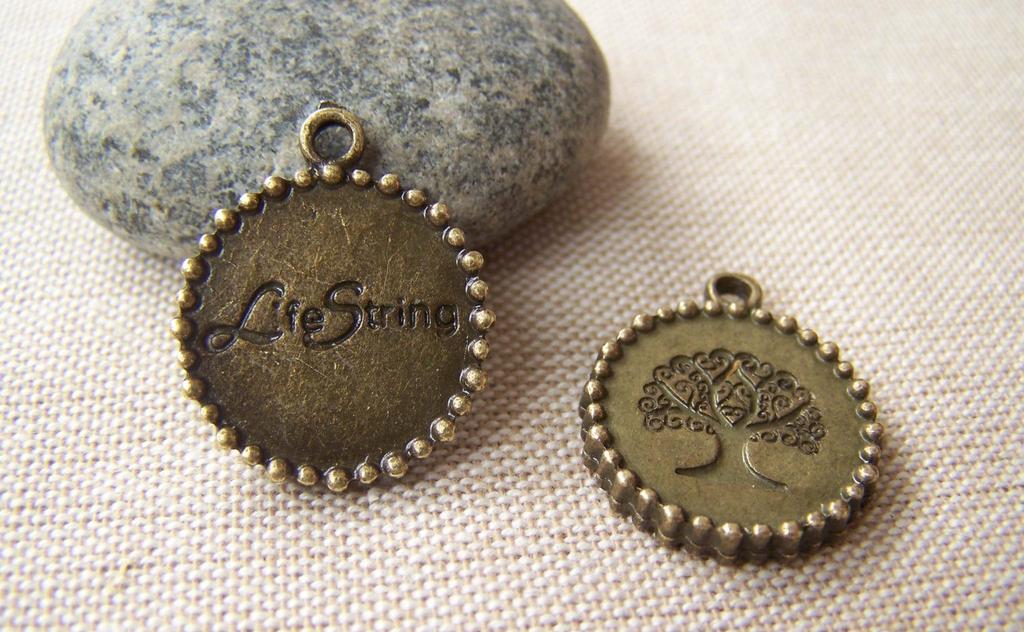 Accessories - 10 Pcs Of Antique Bronze Round Peace Tree Charms 20mm A545