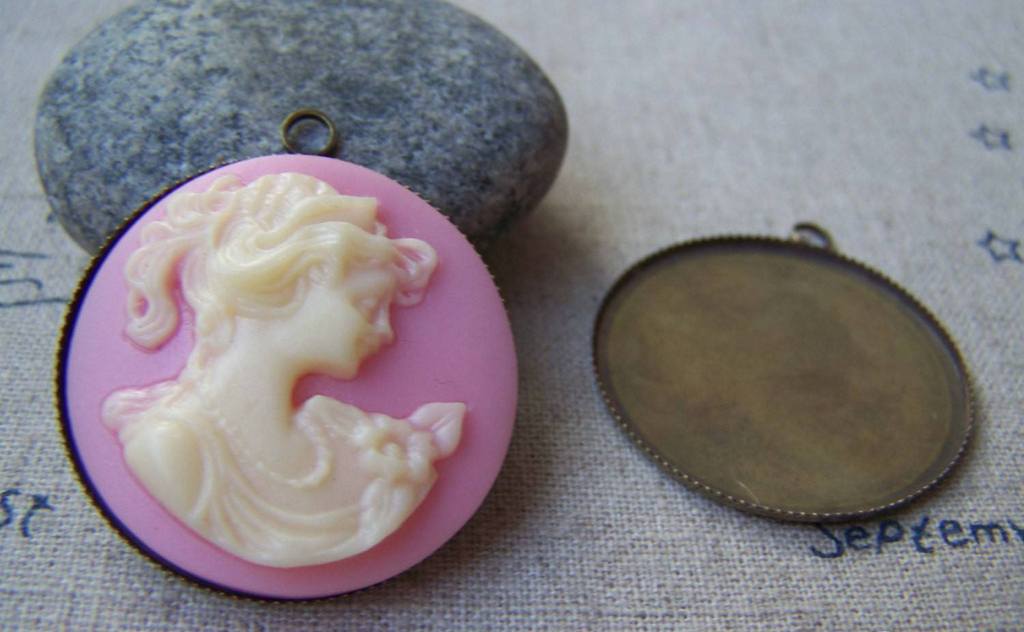 Base Setting - 10 pcs Antique Bronze Base Settings Match 30mm Cabochon A3209