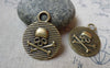 Accessories - 10 Pcs Of Antique Bronze Round Skull Pendant Charms Double Sided 23mm A6088