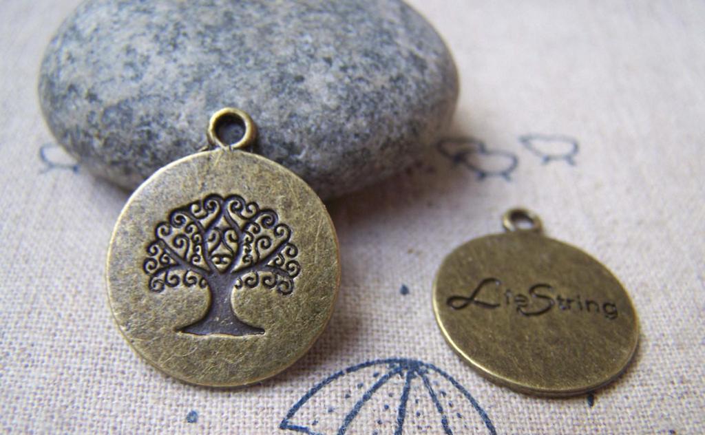 Accessories - 10 Pcs Of Antique Bronze Round Tree Charms 19mm A534