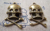 Accessories - 10 Pcs Of Antique Bronze Skull And Crossbones Charms 22x38mm A1573