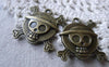 Accessories - 10 Pcs Of Antique Bronze Skull And Crossbones Charms Pendants 27x27mm A7784