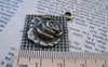 Accessories - 10 Pcs Of Antique Bronze Square Rose Flower Pendants Charms 24mm A1737