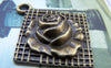 Accessories - 10 Pcs Of Antique Bronze Square Rose Flower Pendants Charms 24mm A1737
