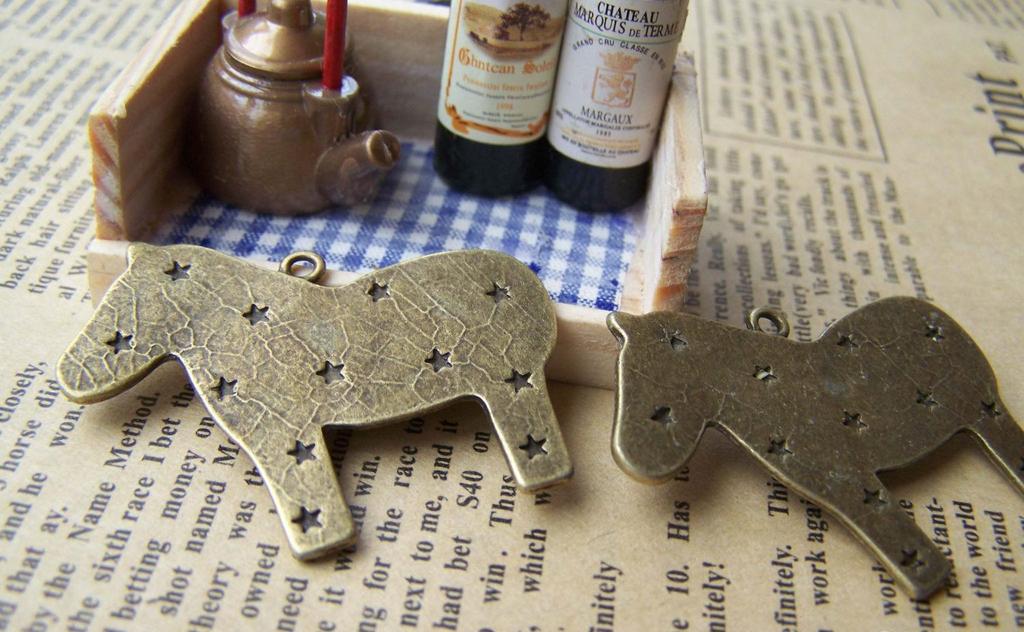 Accessories - 10 Pcs Of Antique Bronze Star Horse Pendants Charms 34x42mm A460