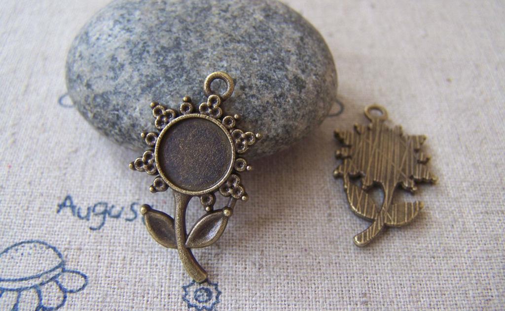 Accessories - 10 Pcs Of Antique Bronze Sunflower Pendants Match 9.5mm Cabochon A4371