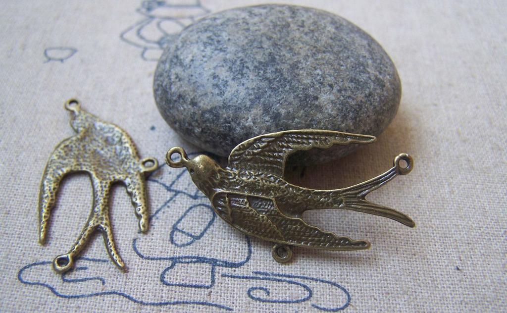 Accessories - 10 Pcs Of Antique Bronze Swallow Bird Dove Charms Two Loops 20x39mm A4726