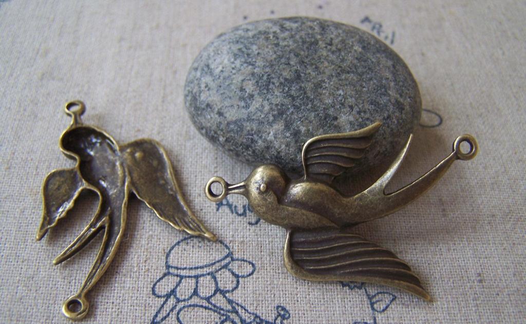 Accessories - 10 Pcs Of Antique Bronze Swallow Bird Dove Charms Two Loops 26x44mm A3724