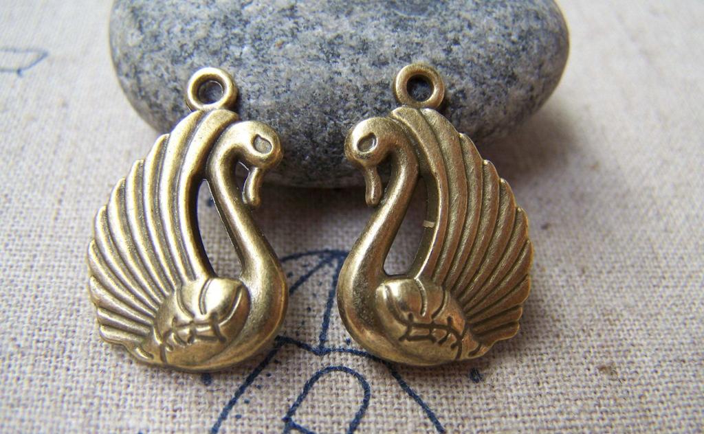 Accessories - 10 Pcs Of Antique Bronze Swan Charms Pendants Double Sided 15x23mm A615