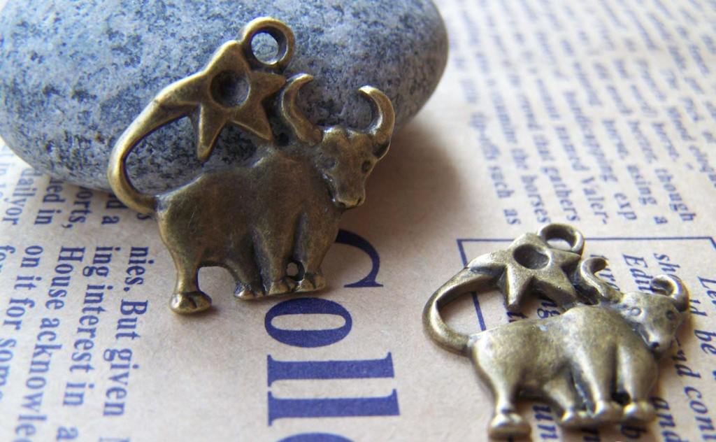 Accessories - 10 Pcs Of Antique Bronze Taurus Bull Constellation Charms 22x22mm A2863