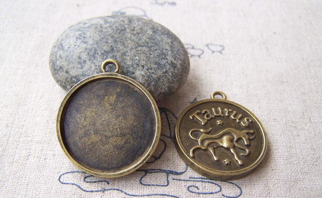 Accessories - 10 Pcs Of Antique Bronze Taurus Bull Constellation Round Base Setting Match 25mm Cab A3107