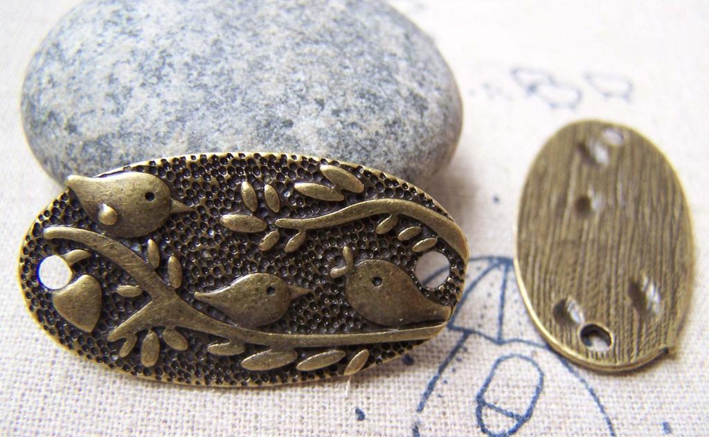 Accessories - 10 Pcs Of Antique Bronze Three Birds Oval Connector Charms 19x37mm A259