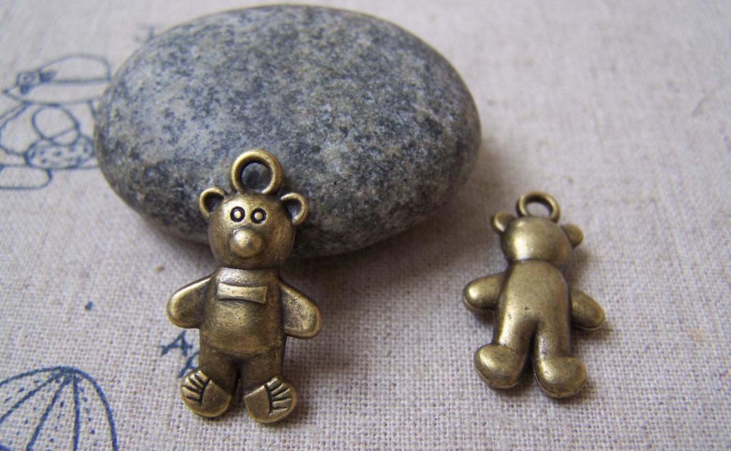 Accessories - 10 Pcs Of Antique Bronze Toy Bear Charms 15x25mm A4969