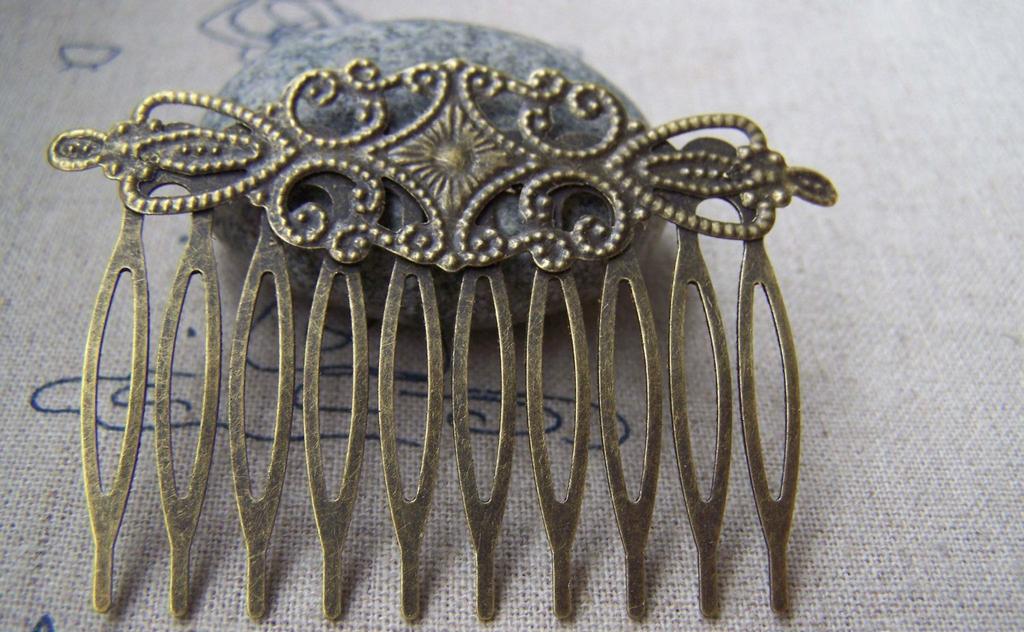 Accessories - 10 Pcs Of Antique Bronze Traditional Chinese Filigree Flower Ten Teeth Hair Clips 45x65mm A3504