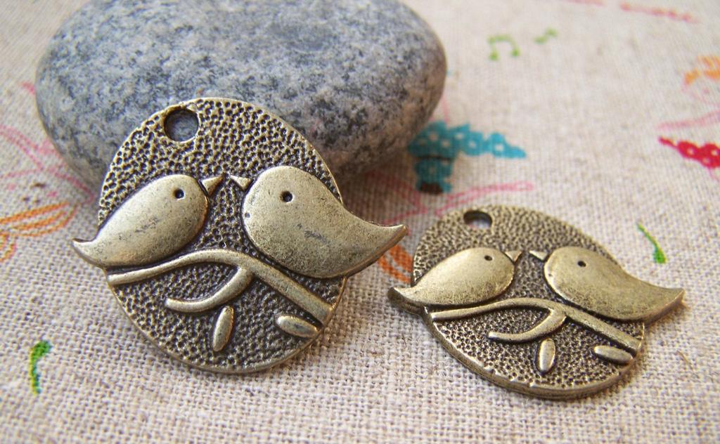 Accessories - 10 Pcs Of Antique Bronze Two Birds On Tree Oval Charms 25x29mm A245