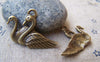 Accessories - 10 Pcs Of Antique Bronze Two Lovely Swan Birds Charms 17x30mm A286