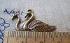 Accessories - 10 Pcs Of Antique Bronze Two Lovely Swan Birds Charms 17x30mm A286
