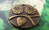 Accessories - 10 Pcs Of Antique Bronze Two Owls In Love Round Charms 25mm A116