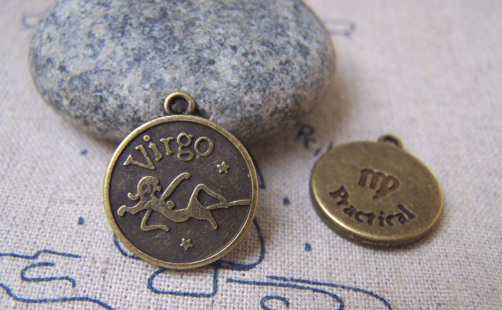 Accessories - 10 Pcs Of Antique Bronze Virgo The Virgin Constellation Round Charms Pendants 18mm A1933