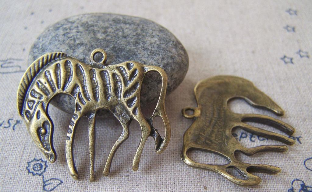 Accessories - 10 Pcs Of Antique Bronze Zebra Horse Charms 30x37mm A4273