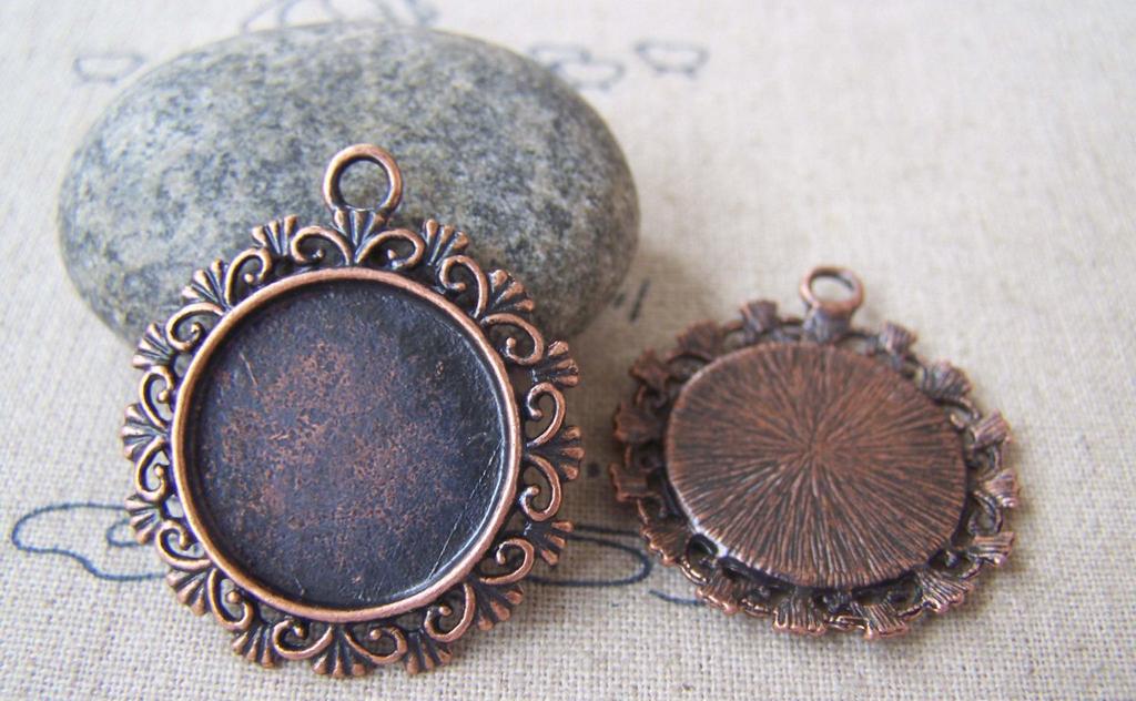 Accessories - 10 Pcs Of Antique Copper Round Cameo Base Settings Match 20mm Cameo A4492