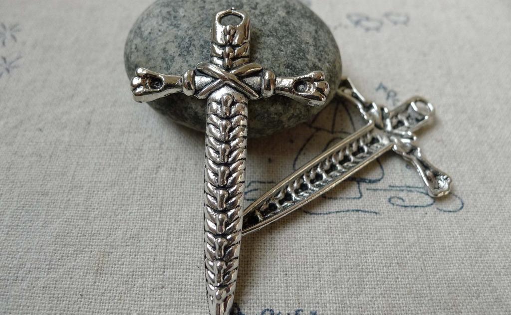 Accessories - 10 Pcs Of Antique Cross Pendants Charms Size 33x52mm A6568