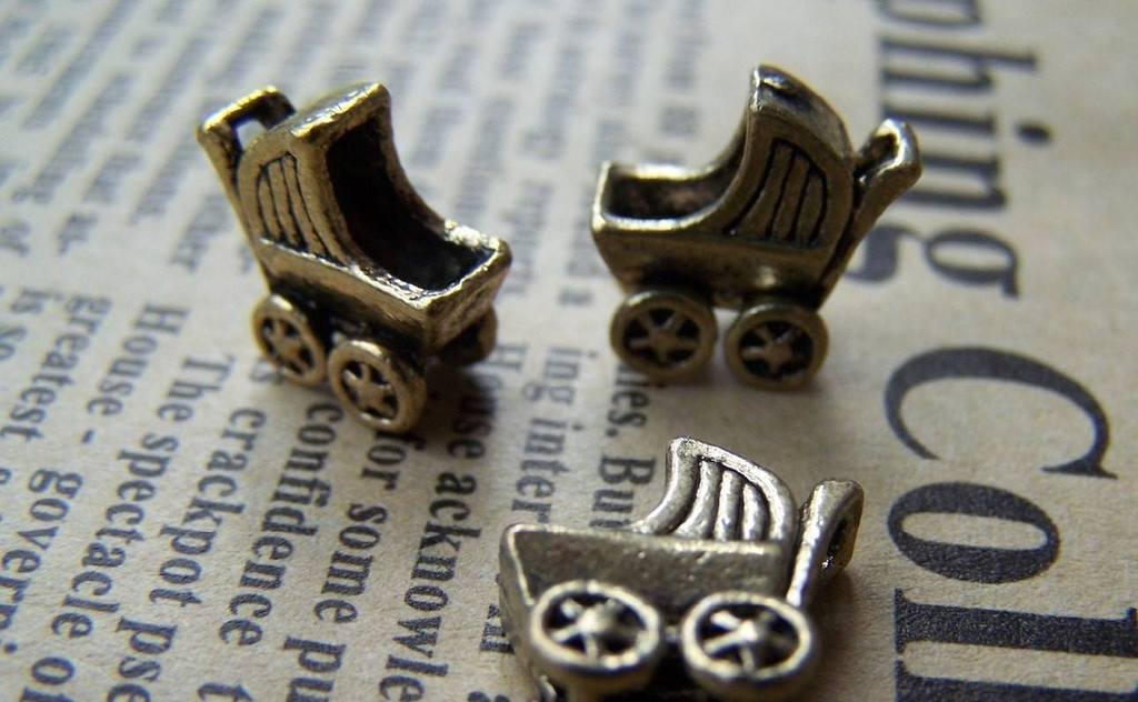 Accessories - 10 Pcs Of Antique Gold Baby Stroller Carrier Charms 12x12mm A3611