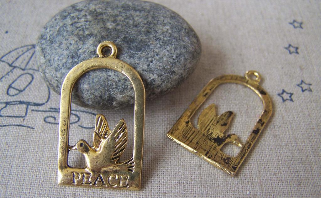 Accessories - 10 Pcs Of Antique Gold Filigree Peace Dove Bird Charms 20x35mm A2757