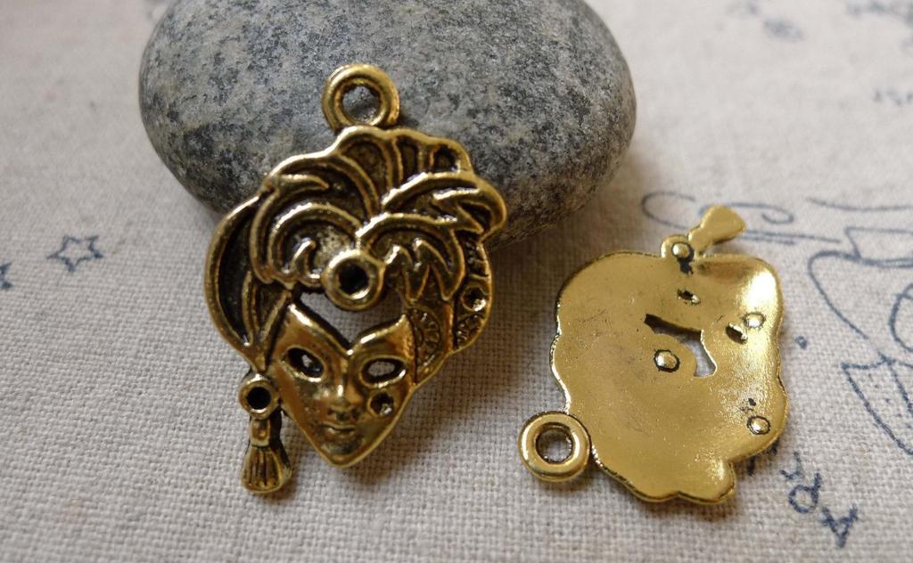 Accessories - 10 Pcs Of Antique Gold Halloween Lady Mask Pendants Charms 20x30mm A6051