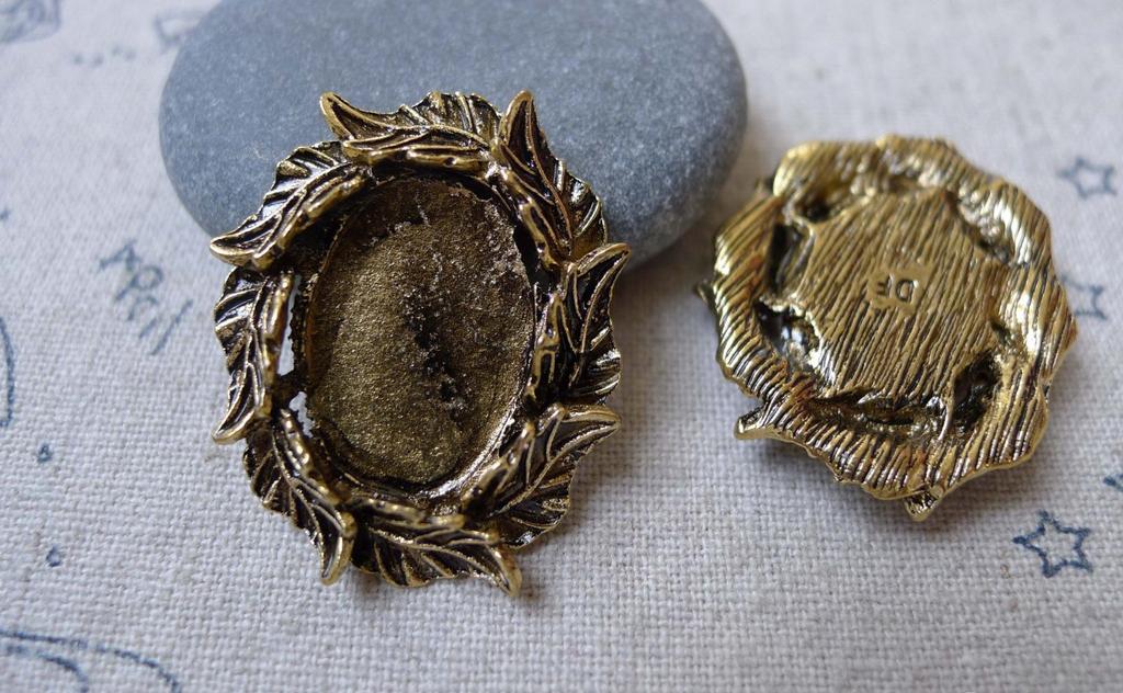 Accessories - 10 Pcs Of Antique Gold Leaf Oval Base Settings Match 13x18mm Cabochon A7217