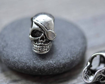 Accessories - 10 Pcs Of Antique Silver 3D Pirate Skull Beads 12x14x20mm A7762