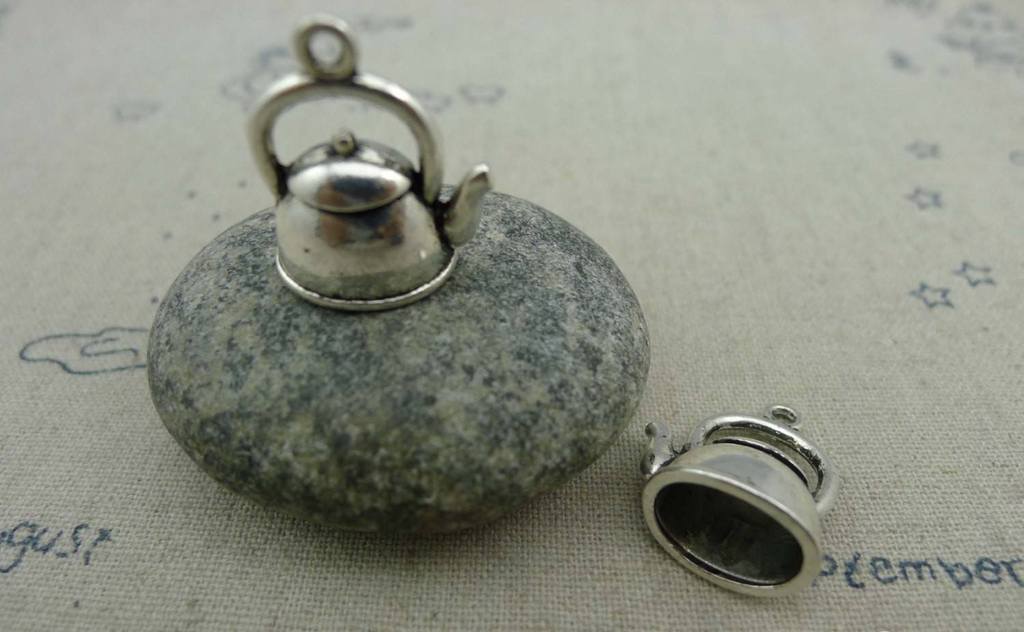 Accessories - 10 Pcs Of Antique Silver 3D Tea Kettle Tea Pot Charms 17x19mm A1293