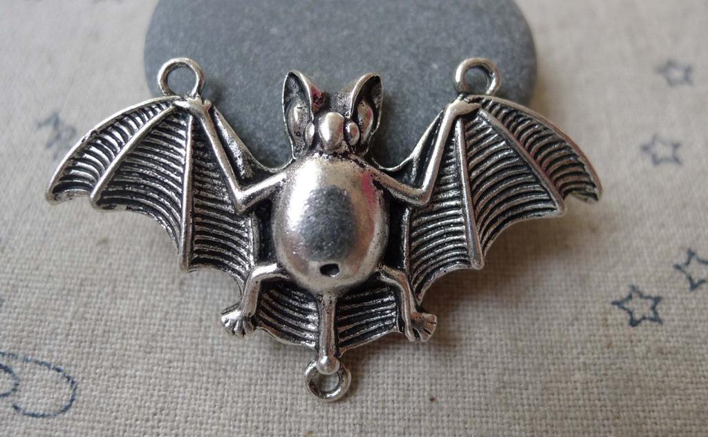 Accessories - 10 Pcs Of Antique Silver Bat Connector Charms 28x48mm A7309