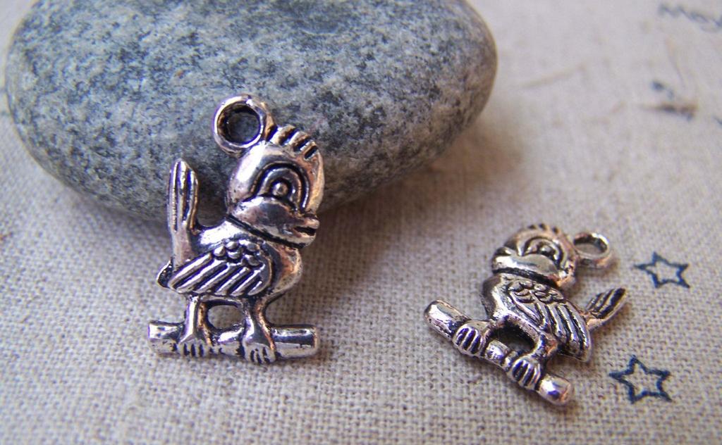 Accessories - 10 Pcs Of Antique Silver Bird Charms Double Sided 12x19mm A809