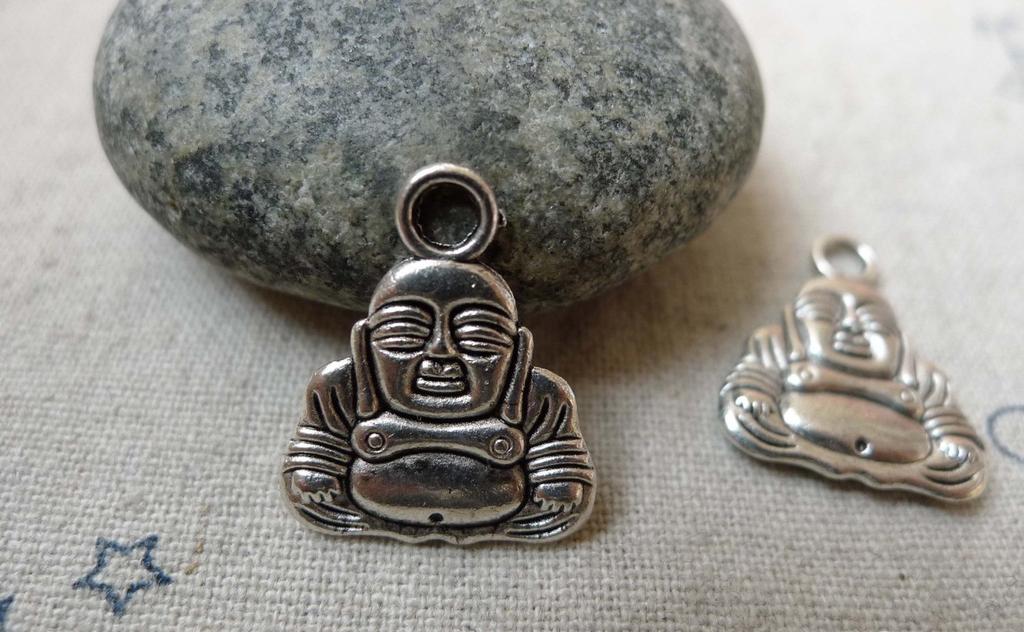 Accessories - 10 Pcs Of Antique Silver Buddha Charms 15x17mm Double Sided A5837