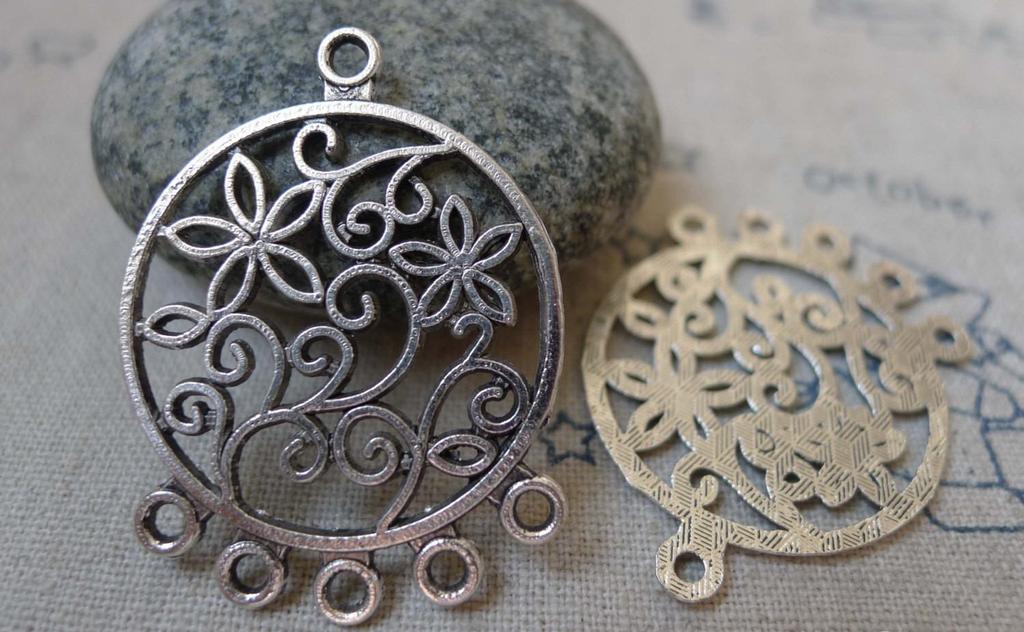 Accessories - 10 Pcs Of Antique Silver Chandelier Earring Drops Pendants Charms 25x35mm A5900