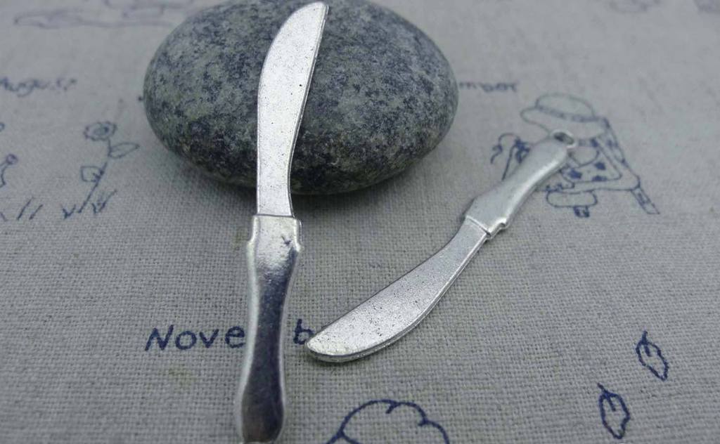 Accessories - 10 Pcs Of Antique Silver Dinner Knife Charms 6x54mm A860