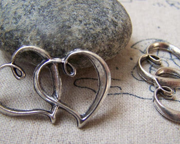 Accessories - 10 Pcs Of Antique Silver Double Heart Charms 20x32mm A5720