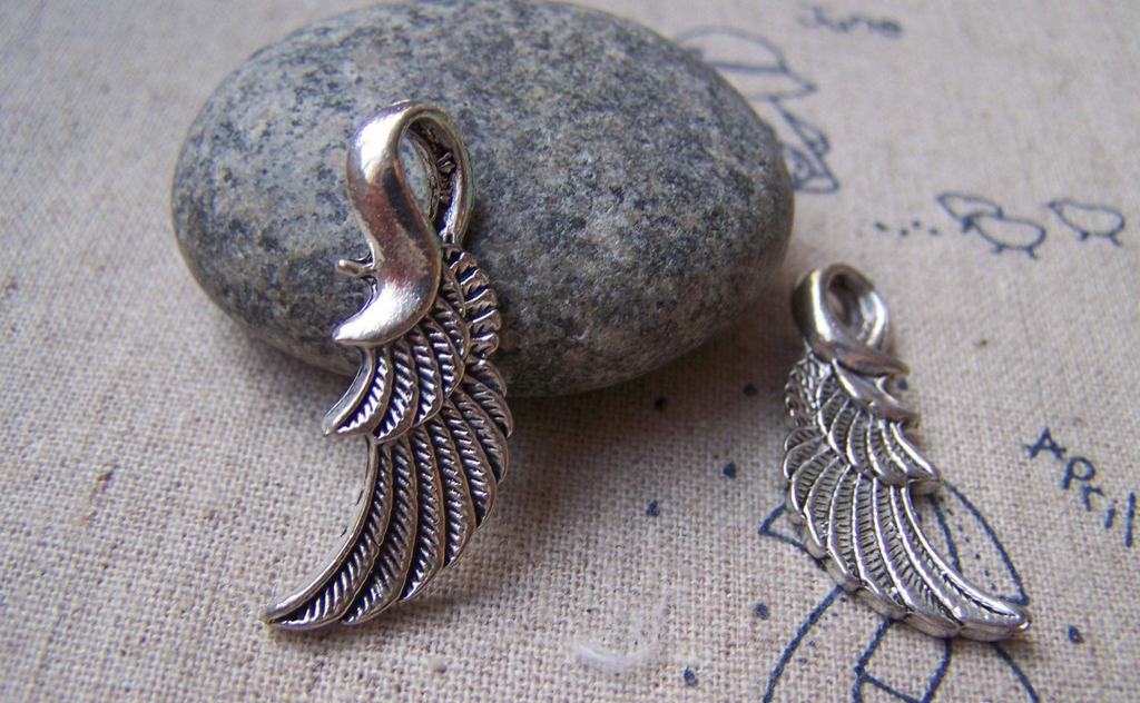 Accessories - 10 Pcs Of Antique Silver Feather Wing Charms 10x32mm A3439