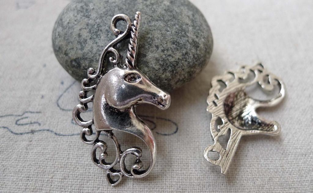 Accessories - 10 Pcs Of Antique Silver Filigree Unicorn Charms 20x38mm A6698
